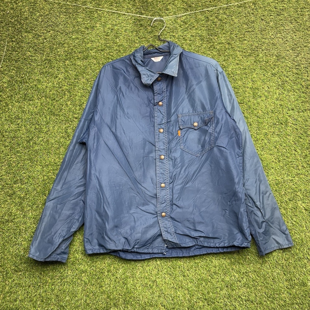 Vintage Levis Orange Tab Nylon Jacket Mens Large Boxy Made In USA Blue Snap